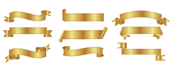 Gold ribbon banner set vector