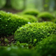 close-up background of soft, vibrant green moss covering a forest floor