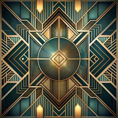 Art Deco Geometric Pattern with Gold and Green Tones.