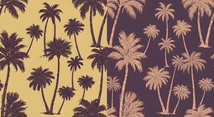 Tropical Palm Tree Seamless Pattern on Yellow Background