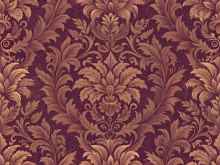Elegant burgundy and gold floral damask pattern.