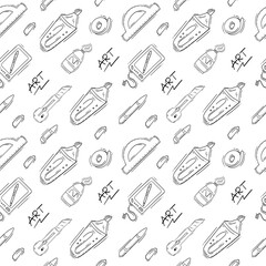 artist tool pattern. art supplies seamless pattern. doodle artist kit seamless pattern. doodle art material background