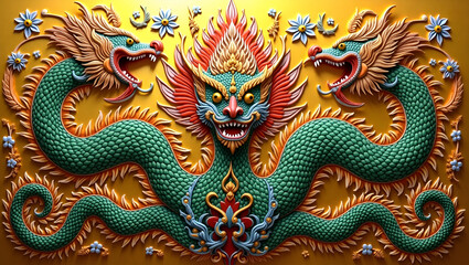 Obraz premium golden dragon on the wall