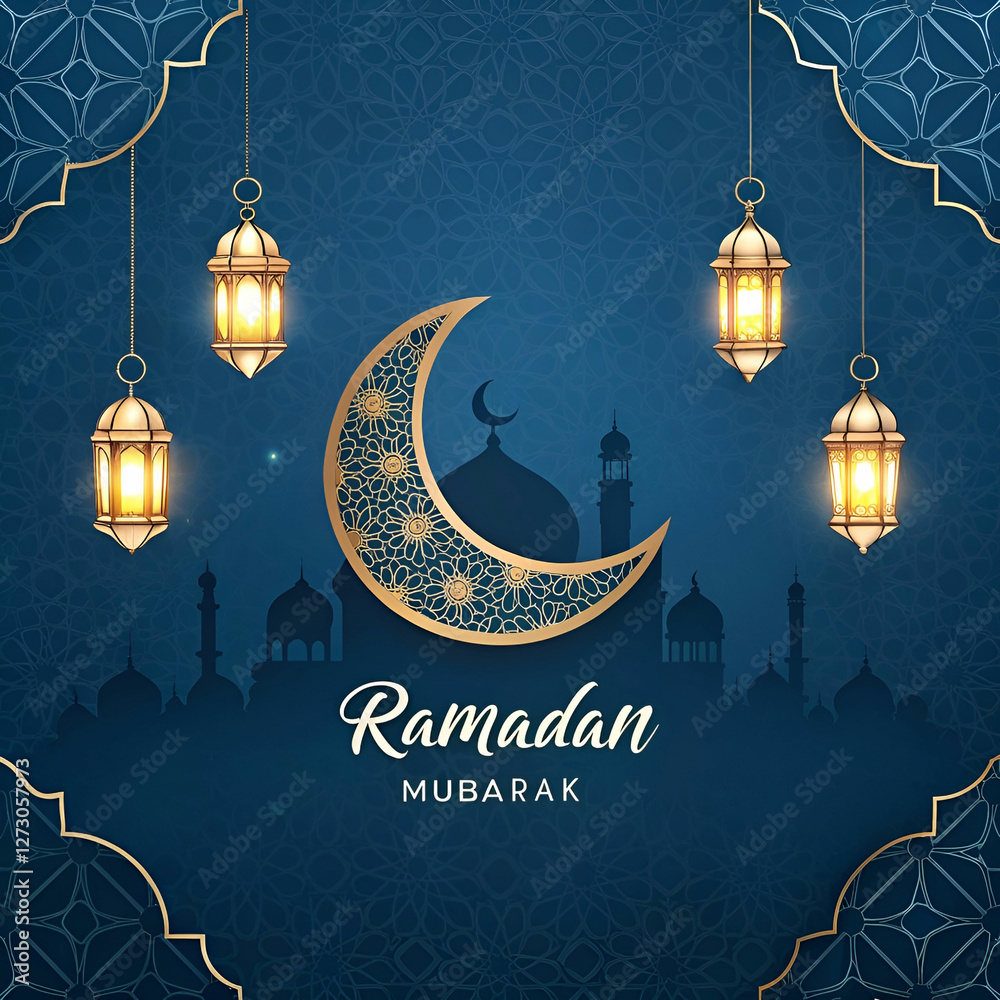 Fototapete elegant ramadan mubarak design with a crescent moon and intricate patterns.