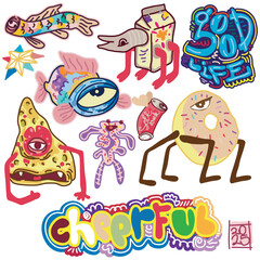 Playful hand drawn doodle characters with quirky expressions.