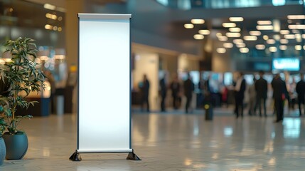 Blank Advertising Roll-Up Banner in Modern Conference Space