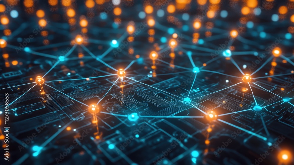 Aufkleber High-tech futuristic circuit board with luminous digital patterns, showcasing intricate and glowing connections in an advanced technological landscape.