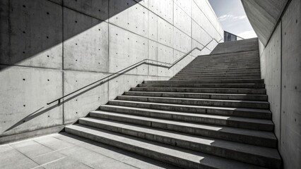 Fototapeta premium Minimalist Monochrome Concrete Stairs, Shadow Photography, Architectural Detail, Modern Design