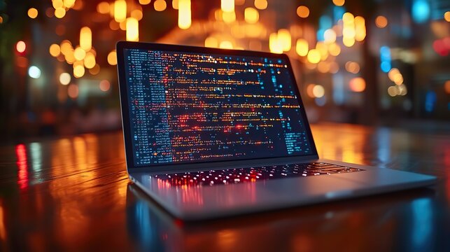 software development concept coding programmer software engineer working on laptop with javascript computer code on virtual screen internet of things iot digital technology
