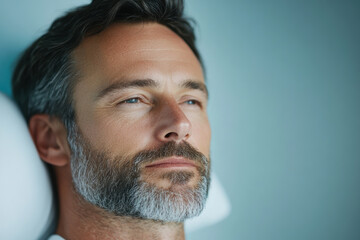 Obraz premium Relaxed mature Caucasian man with beard enjoying peaceful moment in natural light restful portrait