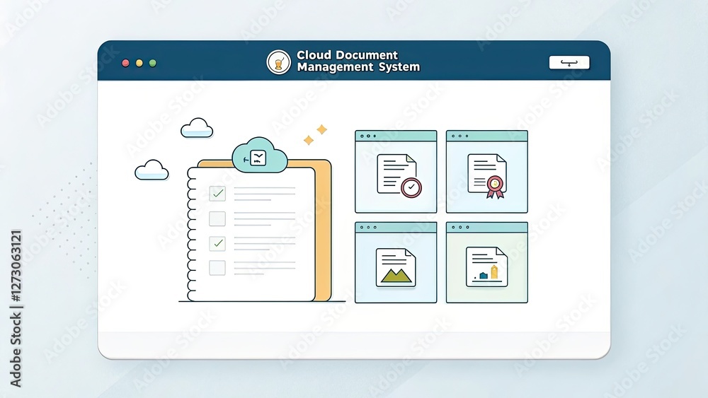 Wall mural digital workspace management interface featuring cloud technology and organized document files