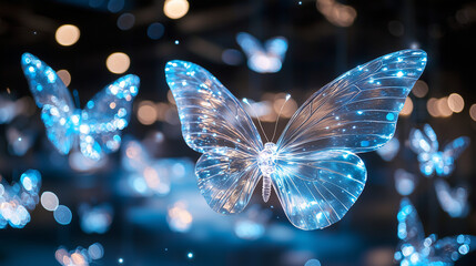 Celestial Butterflies Floating in the Night Sky with Radiant Glow