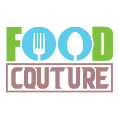 Fototapeta premium Minimalistic and bold text design with 'Food Couture' using a spoon and fork.