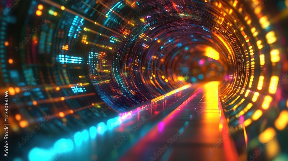 Aufkleber vibrant, glowing network cables in a sleek data center tunnel, highlighting advanced digital connect