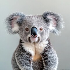 Fototapeta premium An endearing portrait of a Koala Bear, showcasing its distinctive fluffy ears and gentle expression, set against a simple, clean background for emphasis.