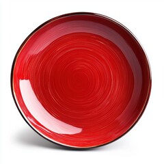 Isolated on white Vibrant red ceramic plate with a glossy finish