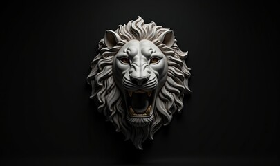 A striking lion sculpture, showcasing power and elegance against a dark background, perfect for artwork, décor, or branding that embodies strength.