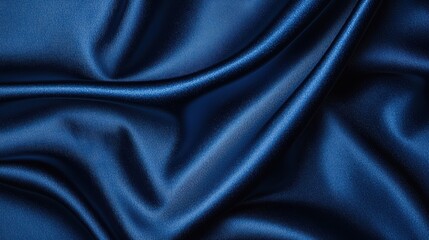 Fototapeta premium A rich blue fabric drapes elegantly, showcasing smooth, lustrous textures and soft folds that create a sense of luxury and depth.