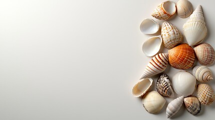 Obraz premium Summer beach travel creative seashell art calm shoreline serene sky artistic display
