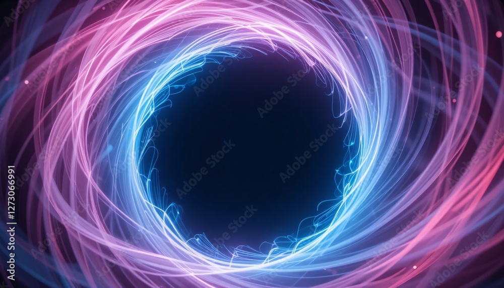 Poster abstract light trails circle. swirling pink and blue. hypnotic design. dynamic energy. cosmic digita