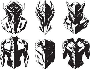 A set of elements for flat design in cyberpunk style. Hand drawn vector illustration