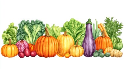 Autumn harvest vegetables illustration, white background, food design