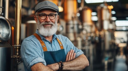 A senior brewer or artisan posing confidently, showcasing experience, professionalism