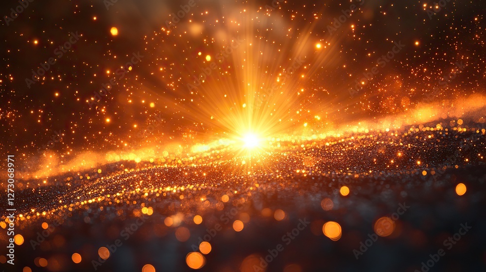 Wall mural sunburst with glowing rays and lens flare on a dark background