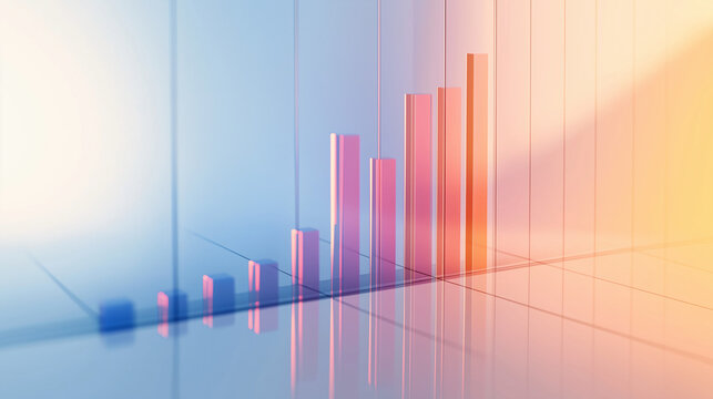 Abstract 3D glass graph symbolizing financial growth in a modern minimalistic design.