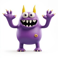 Fototapeta premium Playful monster with four arms waving isolated on white background