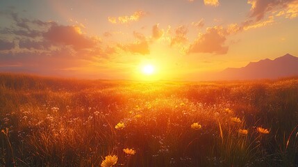 Fototapeta premium sunset over the field captivating 4k time lapse majestic sunrise sunset landscape with stunning nature s light and rolling colorful clouds generative ai