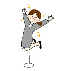 ジャンプして喜ぶ女性