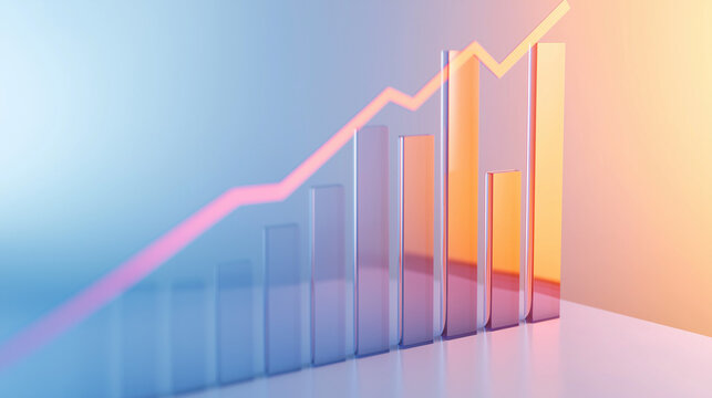 Abstract 3D glass graph symbolizing financial growth in a modern minimalistic design.