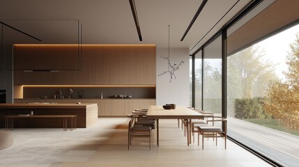Minimalist Modern Kitchen with Autumnal Views