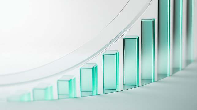 Abstract 3D glass graph symbolizing financial growth in a modern minimalistic design.