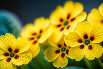 Fototapeta premium BLOOMING YELLOW FLOWERS ARE PLANTED WITH A BLUR BACKGROUND
