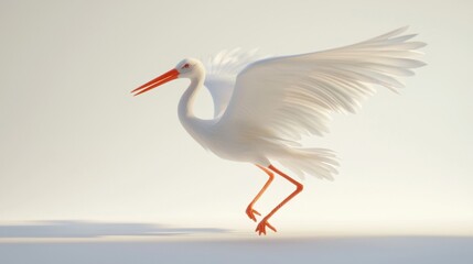 Stork taking flight, wings stretched wide, elegant motion captured, realistic detailing of every feather against a blank white space.