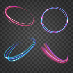 Abstract circles with neon glow on dark background. Vector Illustration
