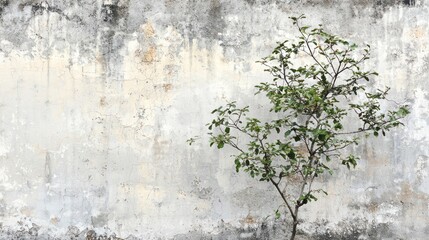 Obraz premium Old grey concrete background with small trees growing out of it