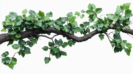 twisted jungle branch with lush green plant growth isolated png image on transparent background for botanical and nature design projects