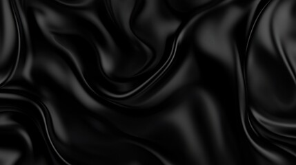 Obraz premium Black silk fabric texture, flowing waves, dark background, elegant design