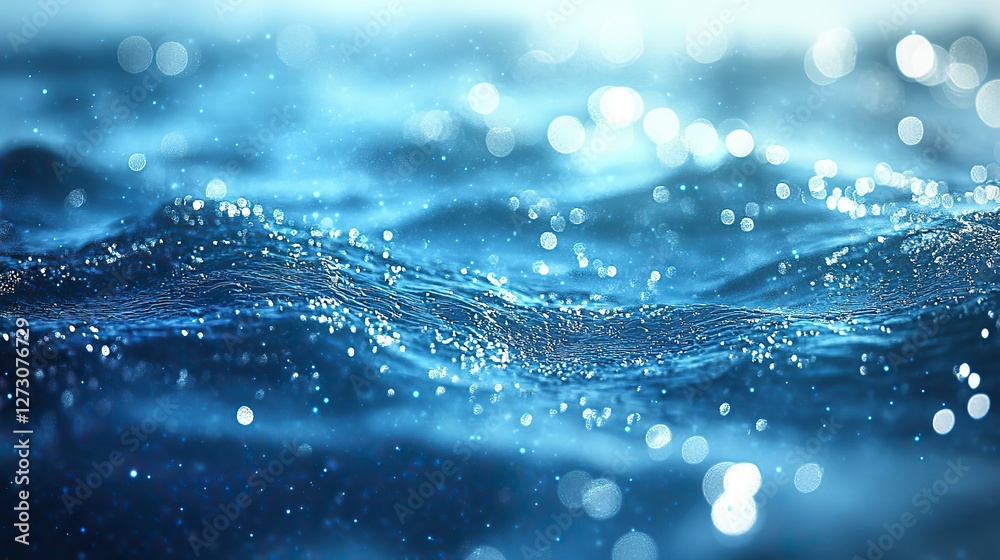 Poster underwater bokeh effect with soft blue gradient background creating a tranquil and dreamy aquatic at