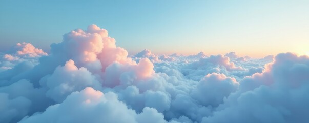 Softly glowing clouds float across a blue sky, gray, light