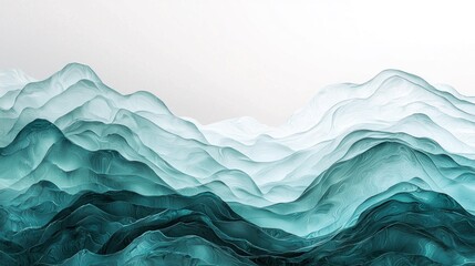 Obraz premium Abstract Teal Mountain Range Landscape: Serene Ink Wash Painting