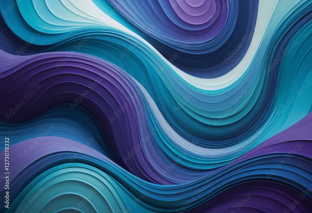 Poster Abstract Blue Waves. Fluid Layers Create Depth. Smooth Undulating Shapes. Teal and Purple Hues. Tranquil and Harmonious Design. Calming Fluidity. Movement and Flow... Perfect for Backgrounds.