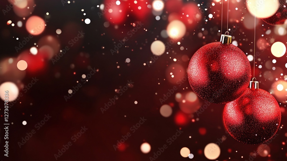 Aufkleber Glittering Red Christmas Ornaments with Soft Bokeh Background