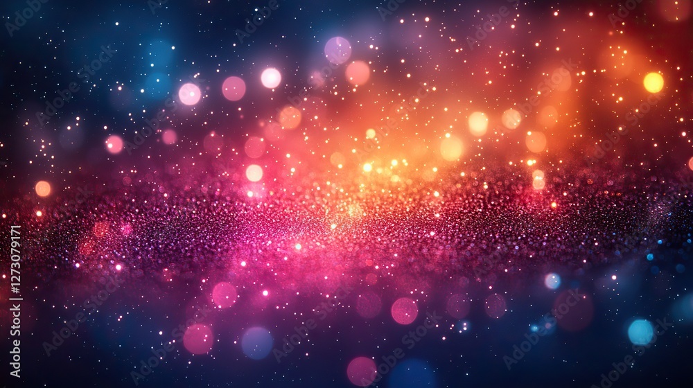 Sticker vibrant abstract blur bokeh light background with festive colorful banner for creative design and ce