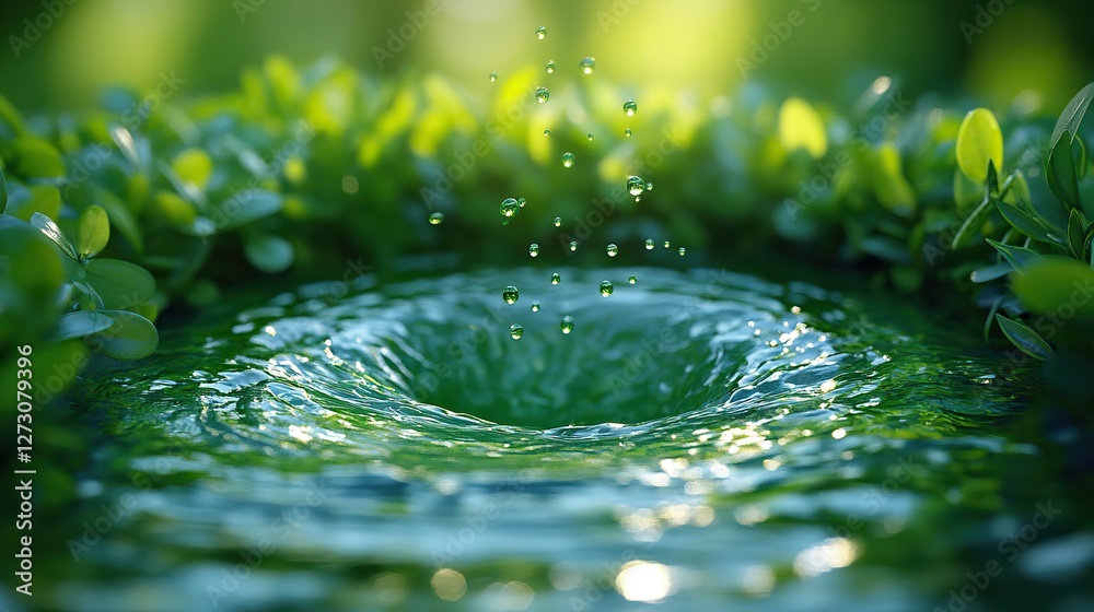 Poster vibrant abstract circular green bokeh background with soft nature light and blurred spring elements 
