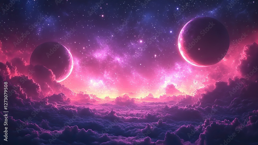 Sticker vibrant abstract space background with cosmic planets and celestial elements