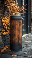 Fototapeta premium Modern Iron Garbage Bin, Black Trash Can on Street, Metal Waste Bin for Mix Trash and Non Recyclable Waste